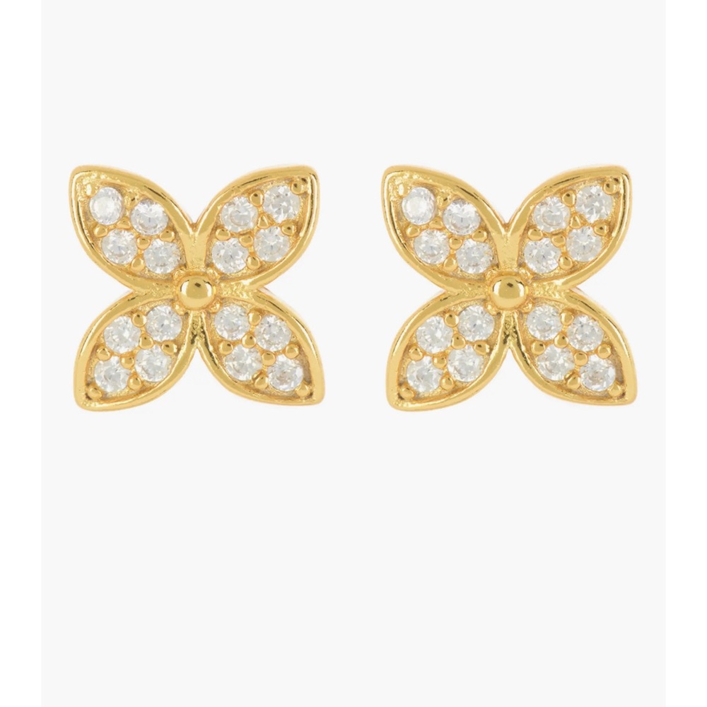 SAVVY CIE  18K Gold Plated Sterling Silver Pavé Crystal Floral Stud Earrings